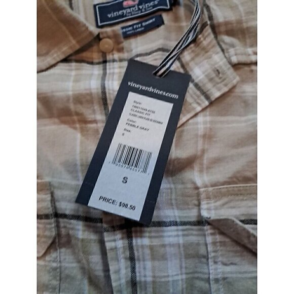 vineyard vines Shirt Mens Small S Button Down Tan Board NEW - Picture 2 of 3